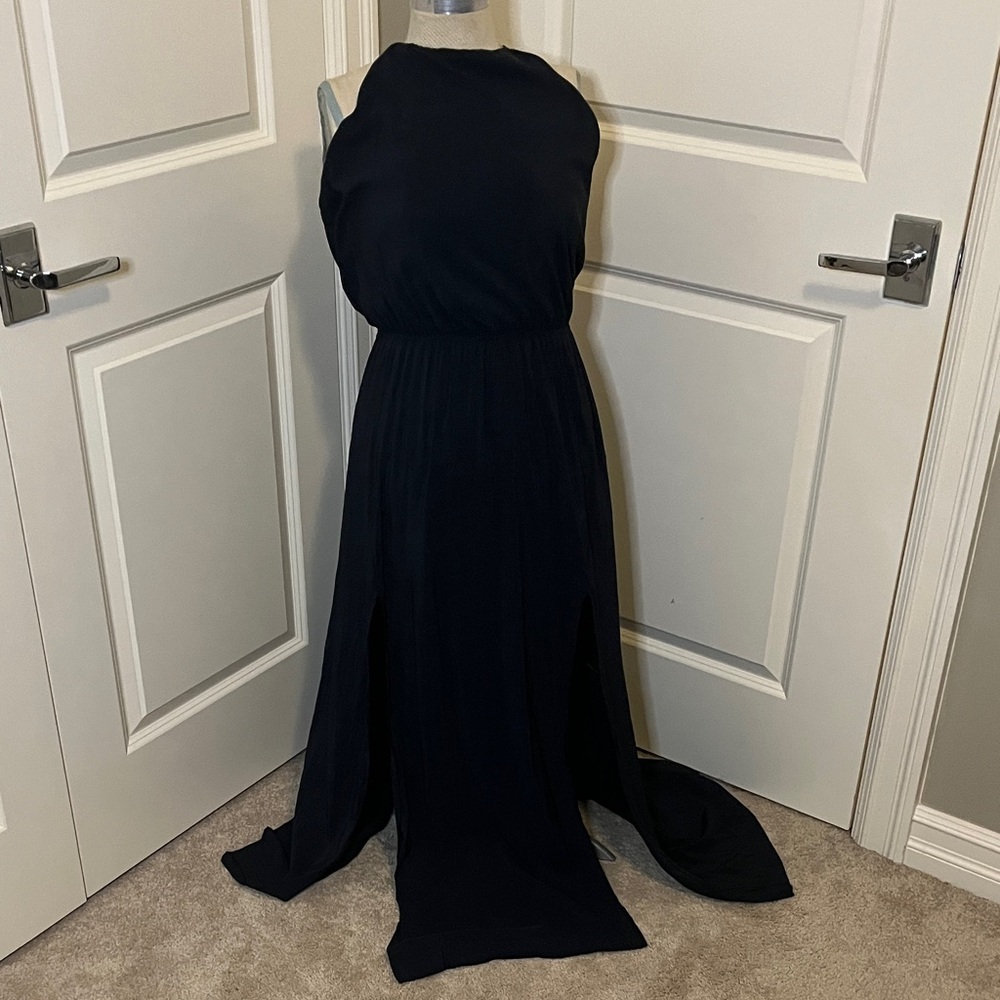 H&M Dark Navy Halter Maxi Slit Dress